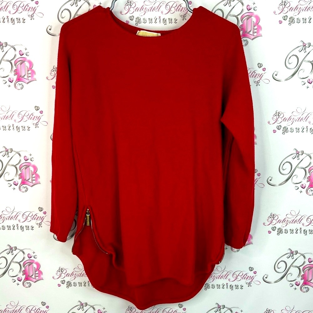Michael Kors sweater zip up gold sides Red Sweatshirt with Side Zipper